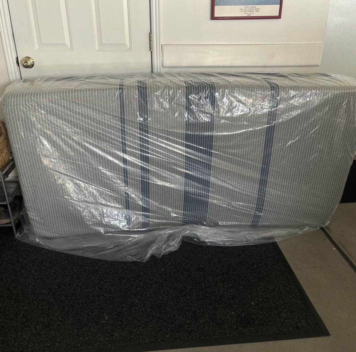 (Free) Blue and Gray Striped Tempurpedic Mattress wrapped in Protective Plastic Cover