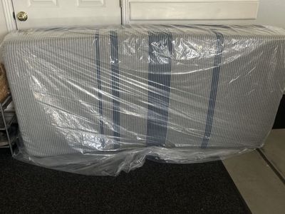 (Free) Blue and Gray Striped Tempurpedic Mattress wrapped in Protective Plastic Cover