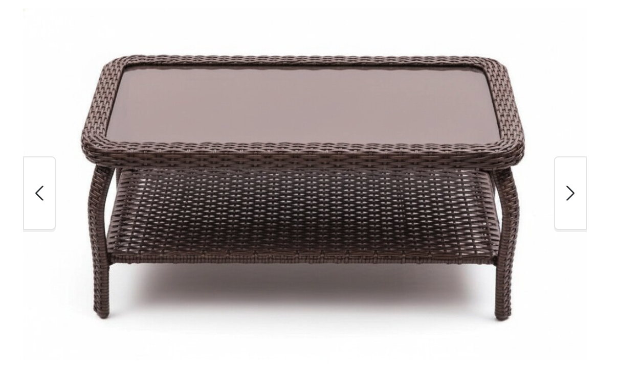 New in Box Brown Metal & Wicker 39 in. Outdoor Coffee Side Dining Table with Tempered Glass Top