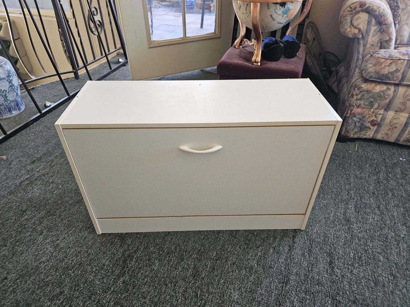 White Wooden Shoe Storage Cabinet with Drop-Down Shelves