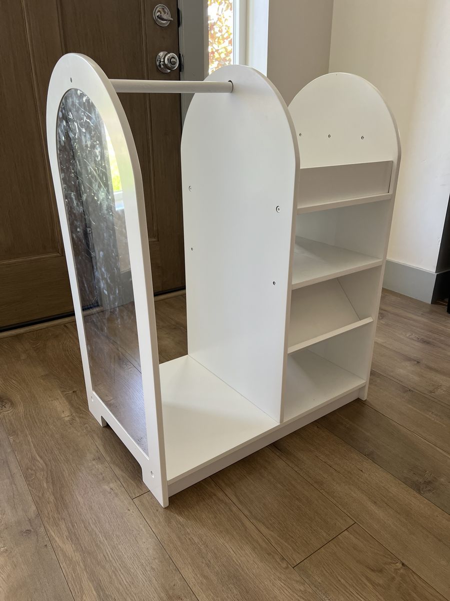Kids Wooden Dress-Up Wardrobe with Mirror and Storage Shelves - White