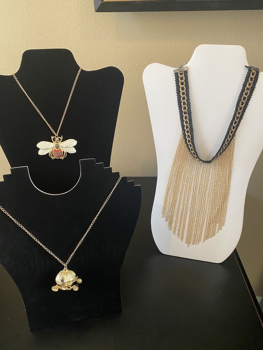 NEW! Cinderellas Golden 3D Carriage Locket - Colorful Enamel Bee - Black Choker w/ Golden Chain Fringe $15-$20