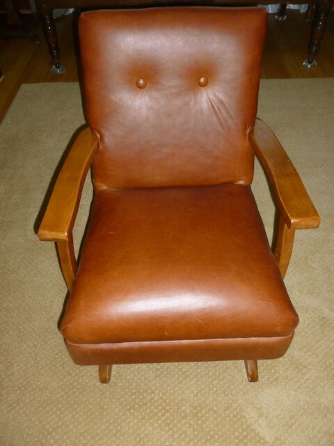 Child's Leather and Wood Rocking Chair - Antique /Vintage
