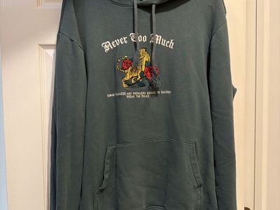H&M Never Too Much Tiger & Rose Embroidered Hoodie - Men's/Unisex Green Large
