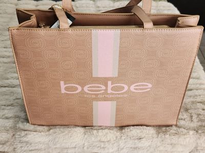 NWT Bebe Tan & Pink Vegan Leather Large Tote Bag