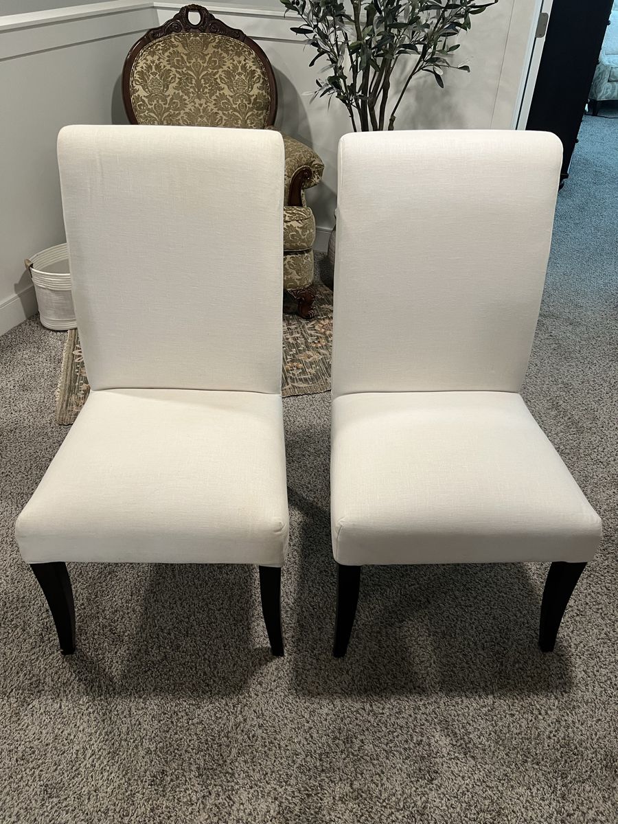 Pottery Barn Roll Back Dining Chairs Set of 4 (Two White, Two Patterned)