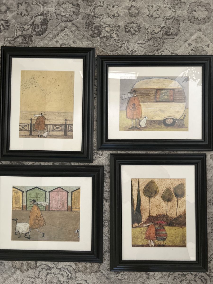 ART - Set of 4 Framed Whimsical Art Prints - Black Frames, Nature & Animal Scenes by Sam Toft.