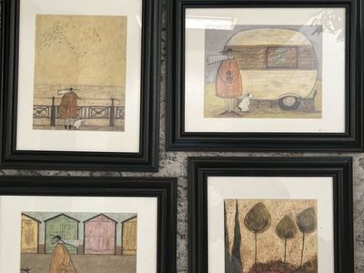 ART - Set of 4 Framed Whimsical Art Prints - Black Frames, Nature & Animal Scenes by Sam Toft.