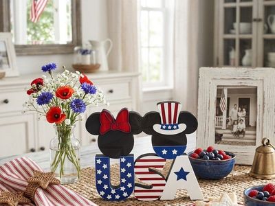 Mickey & Minnie Mouse Patriotic USA Block Decor - Fourth of July Disney Home Decoration