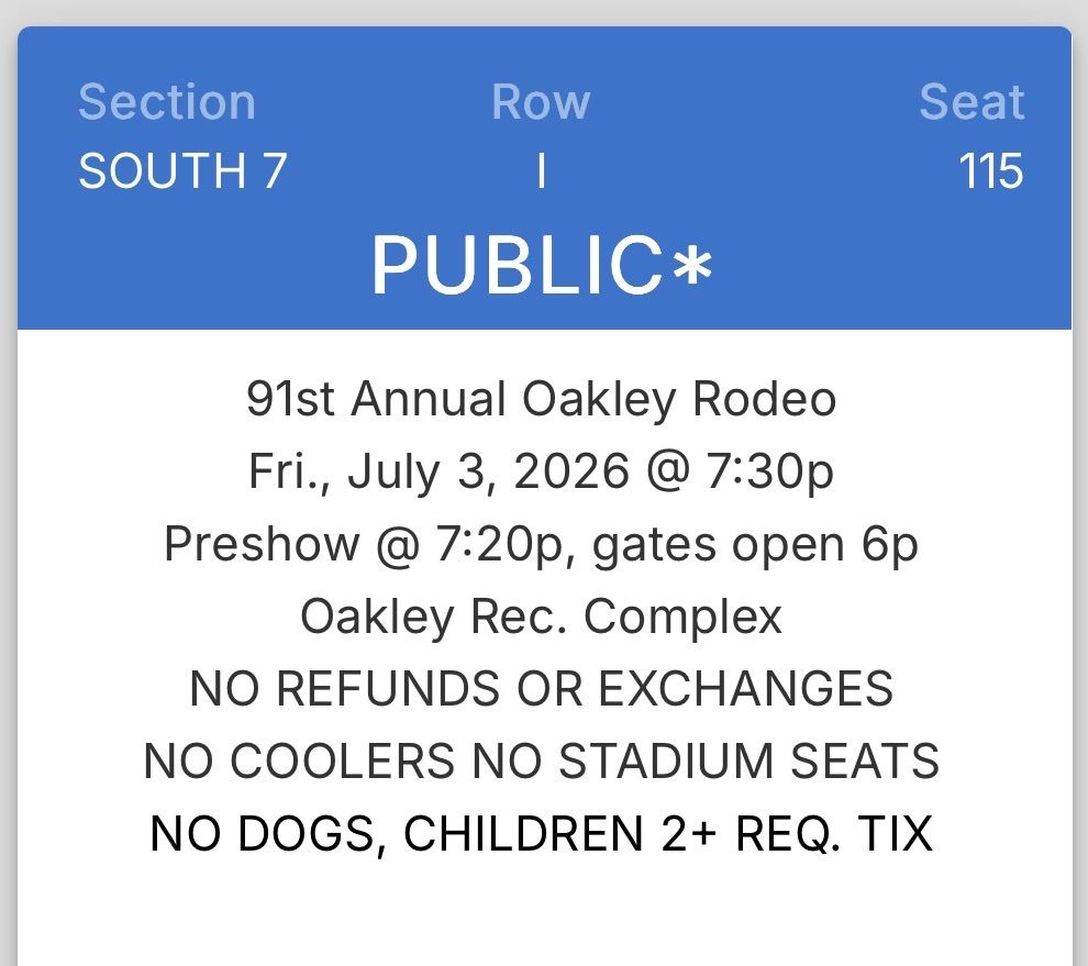 1 Oakley Rodeo Ticket - Friday, July 3, 2026