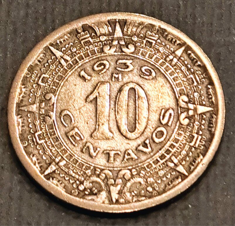 1939 M Mexico 10 Centavos .720 Silver Coin