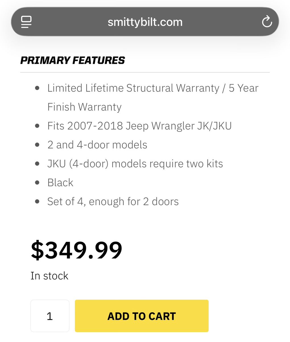 NEW Smittybilt Jeep Door Hinge (Chrome/Stainless)