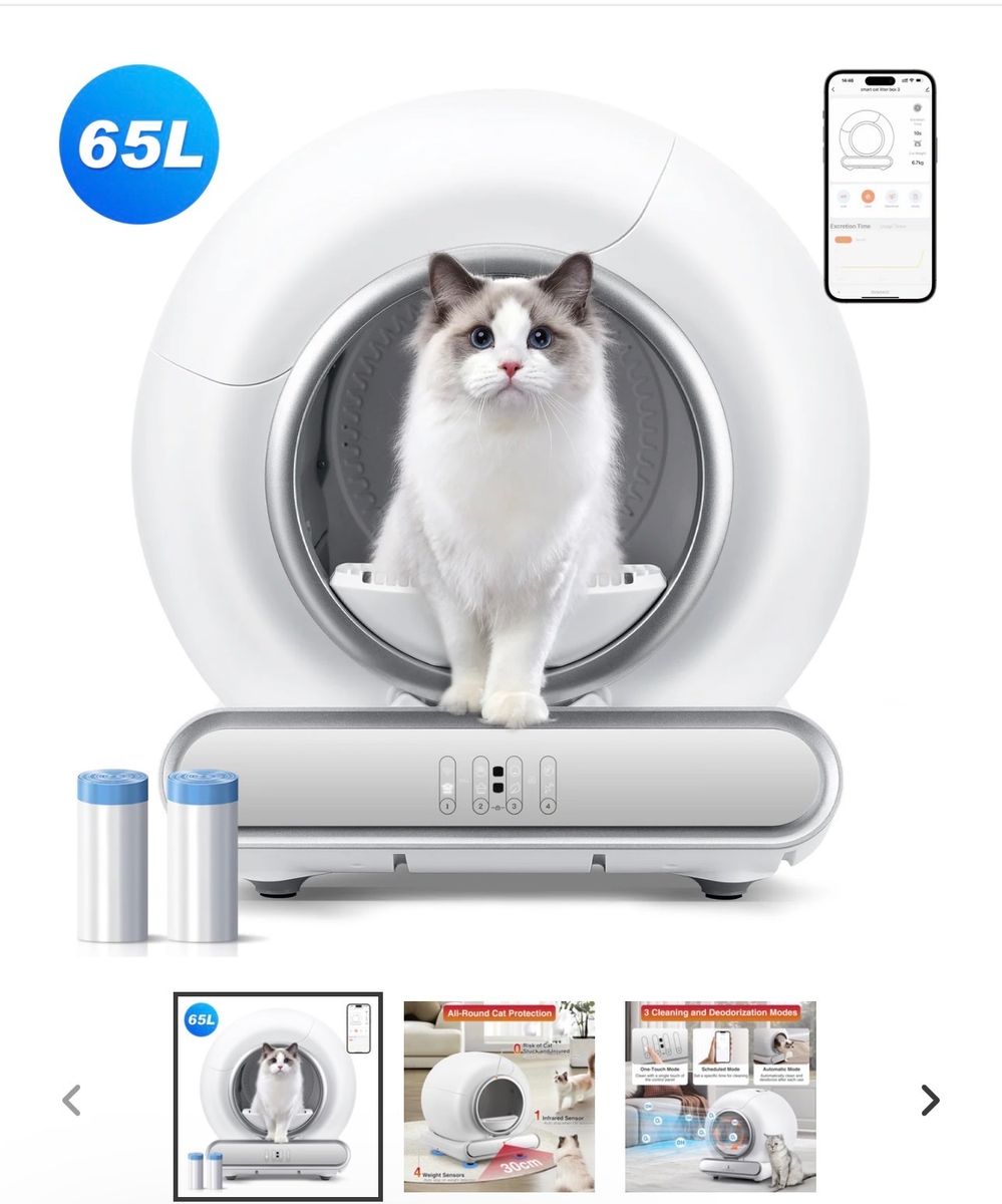 Brand new Smart Automatic Self-Cleaning Cat Litter Box 65L - App Control, Deodorization, Safety Sensors