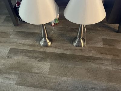 Set of 2 Brushed Nickel Table Lamps with White Shades