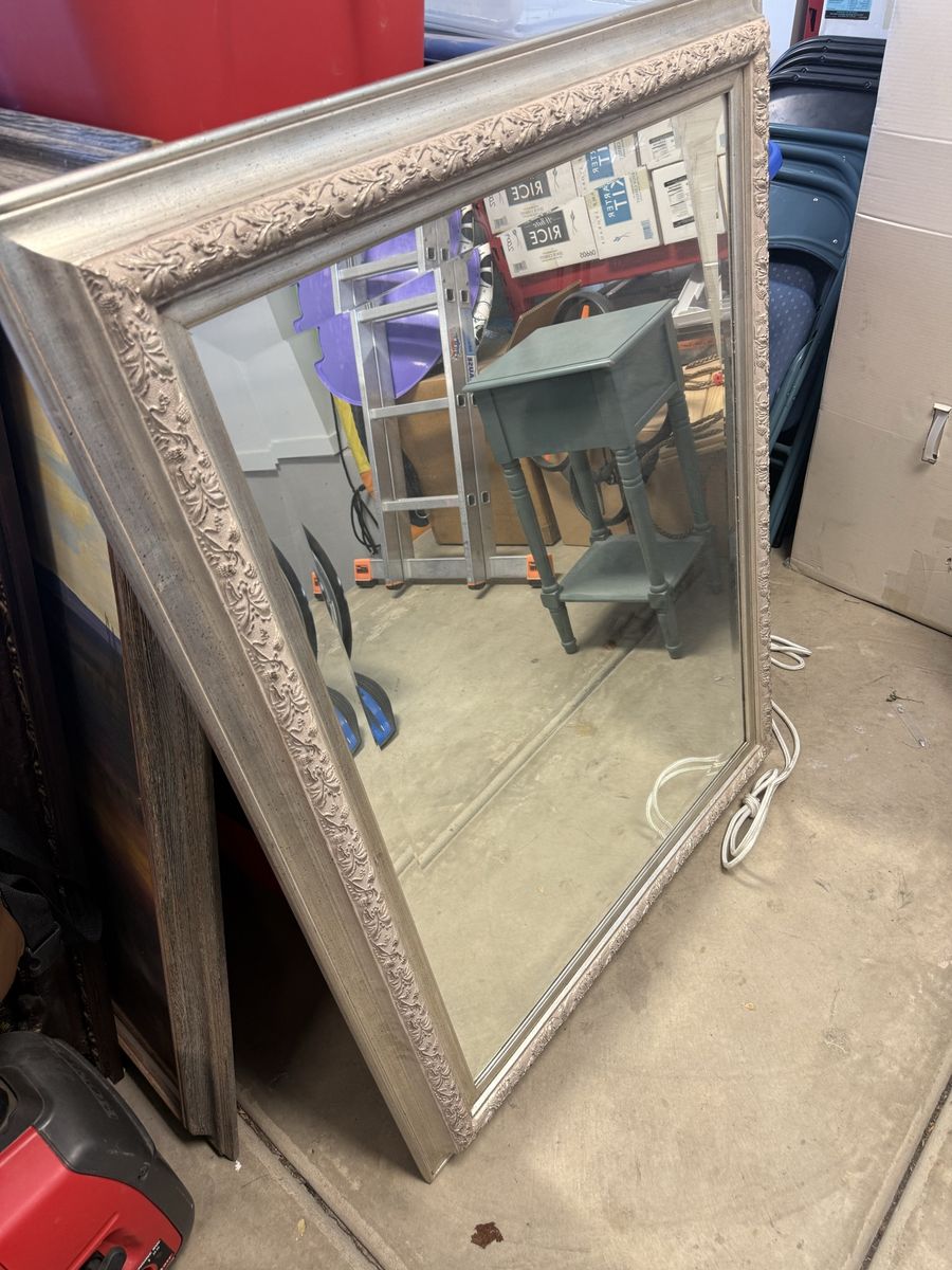 Large Ornate Silver Wall Mirror with Carved Floral Frame