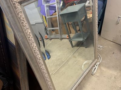 Large Ornate Silver Wall Mirror with Carved Floral Frame