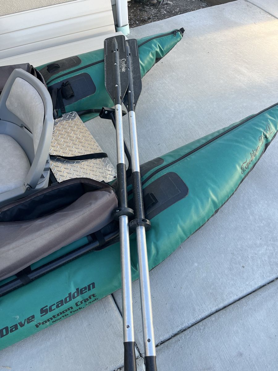 Dave Scadden Pontoon Boat - Expedition II (Green) with Oars, Pump, & Seat - Fishing Ready