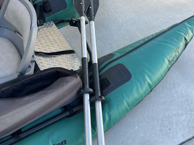 Dave Scadden Pontoon Boat - Expedition II (Green) with Oars, Pump, & Seat - Fishing Ready