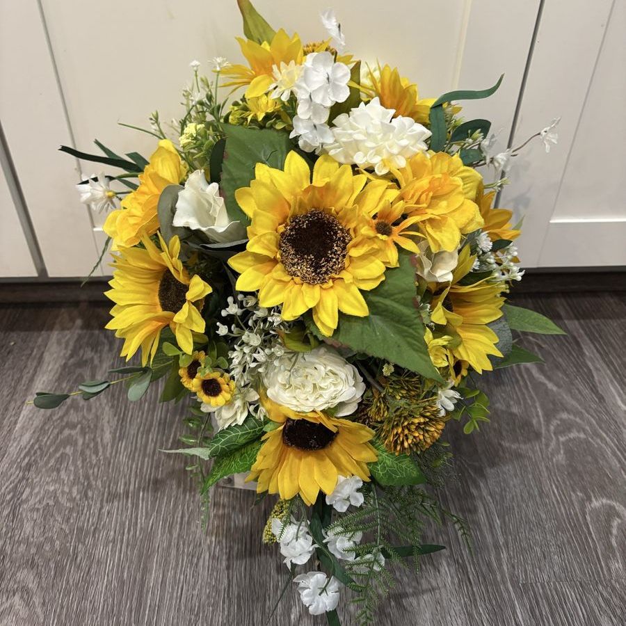 Cascading sunflower bridal bouquet