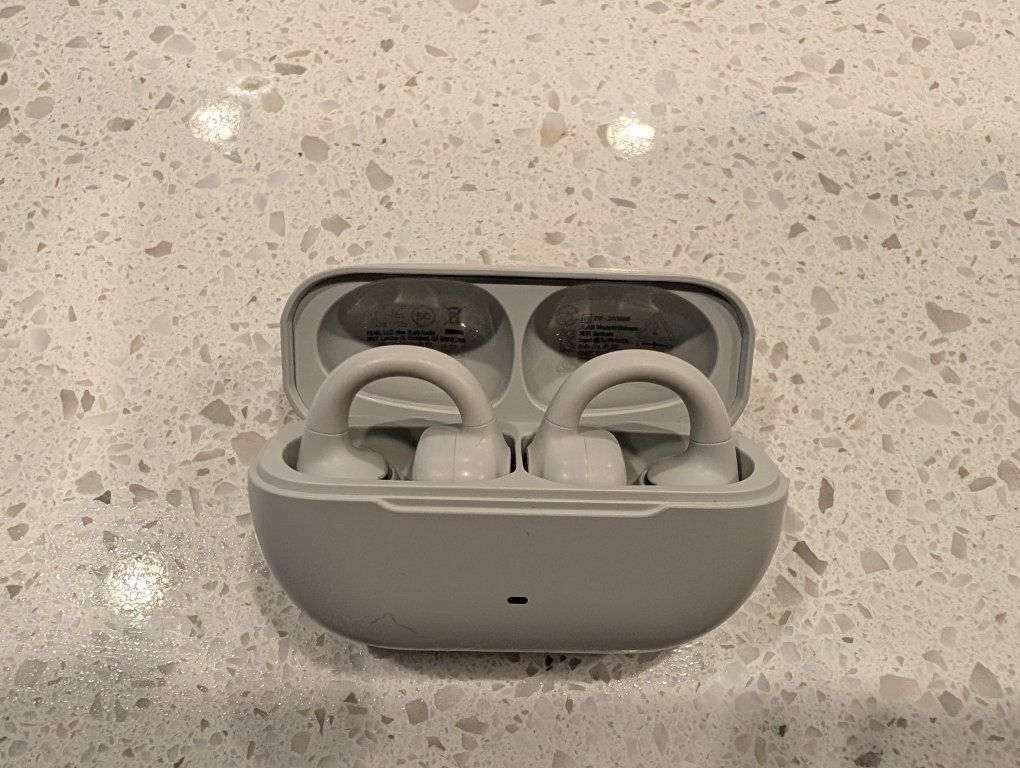 JLab Flex Open Ear Bluetooth Earbuds - Cloud White, Clip-On Wireless Headphones with Charging Case