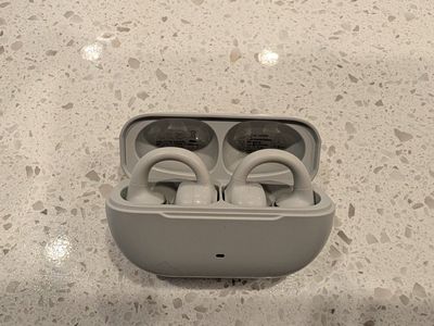 JLab Flex Open Ear Bluetooth Earbuds - Cloud White, Clip-On Wireless Headphones with Charging Case