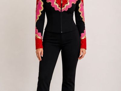Susan Lunenfelt Western Show Jacket 3 piece outfit Red Black Pink Rhinestone Small Custom Like New!!