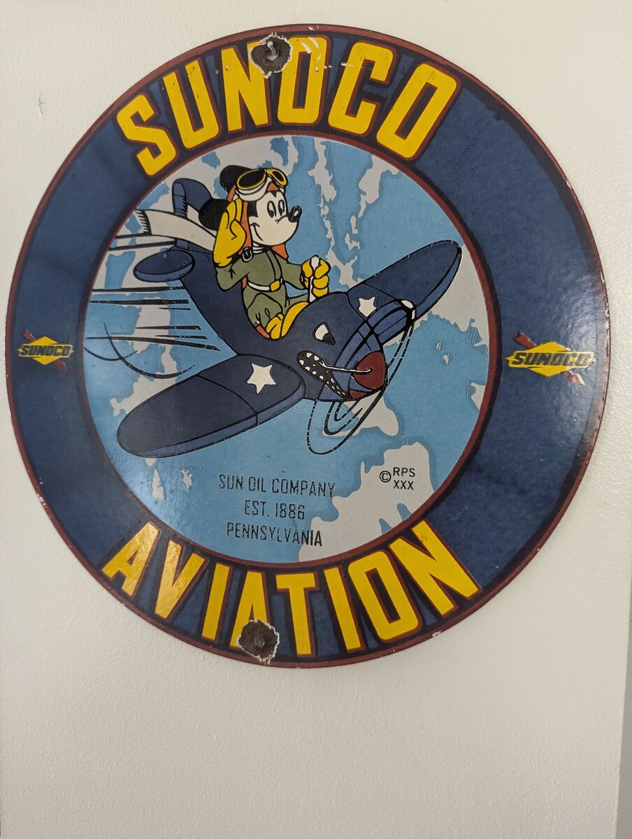 Vintage Style Sunco Aviation Enamel on Steel Disney Mickey Mouse Pilot Sign, 12"
