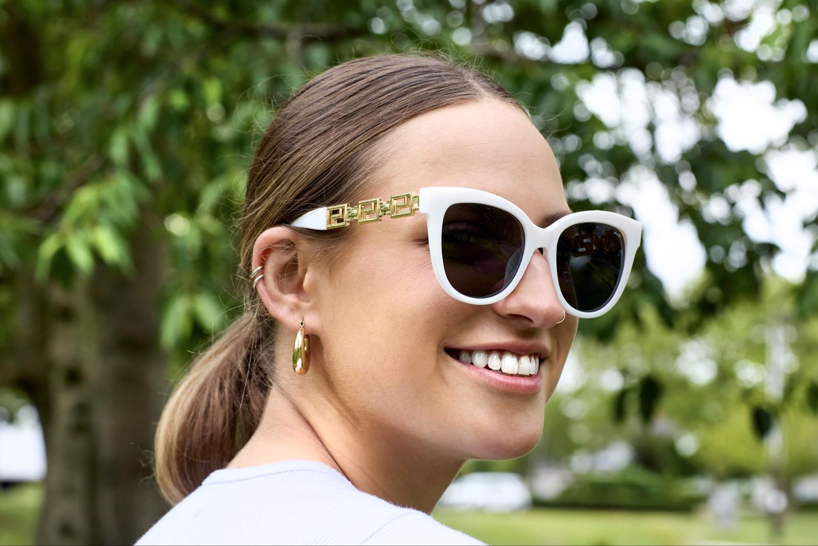 NYS Collection Trendy Polarized Sunglasses for Women, Retro Womens Square Cat Eye Sunglasses (White Frame-Smoke Lens
