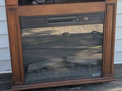 Electric Fireplace Mantel with Media Shelf, Realistic Flame Effect, Dark Wood Finish
