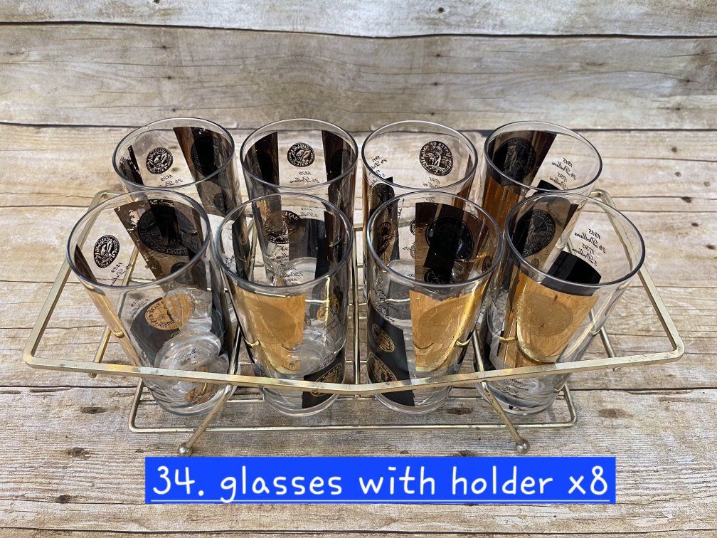 Vintage gold/black highball money glasses x8