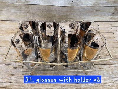 Vintage gold/black highball money glasses x8