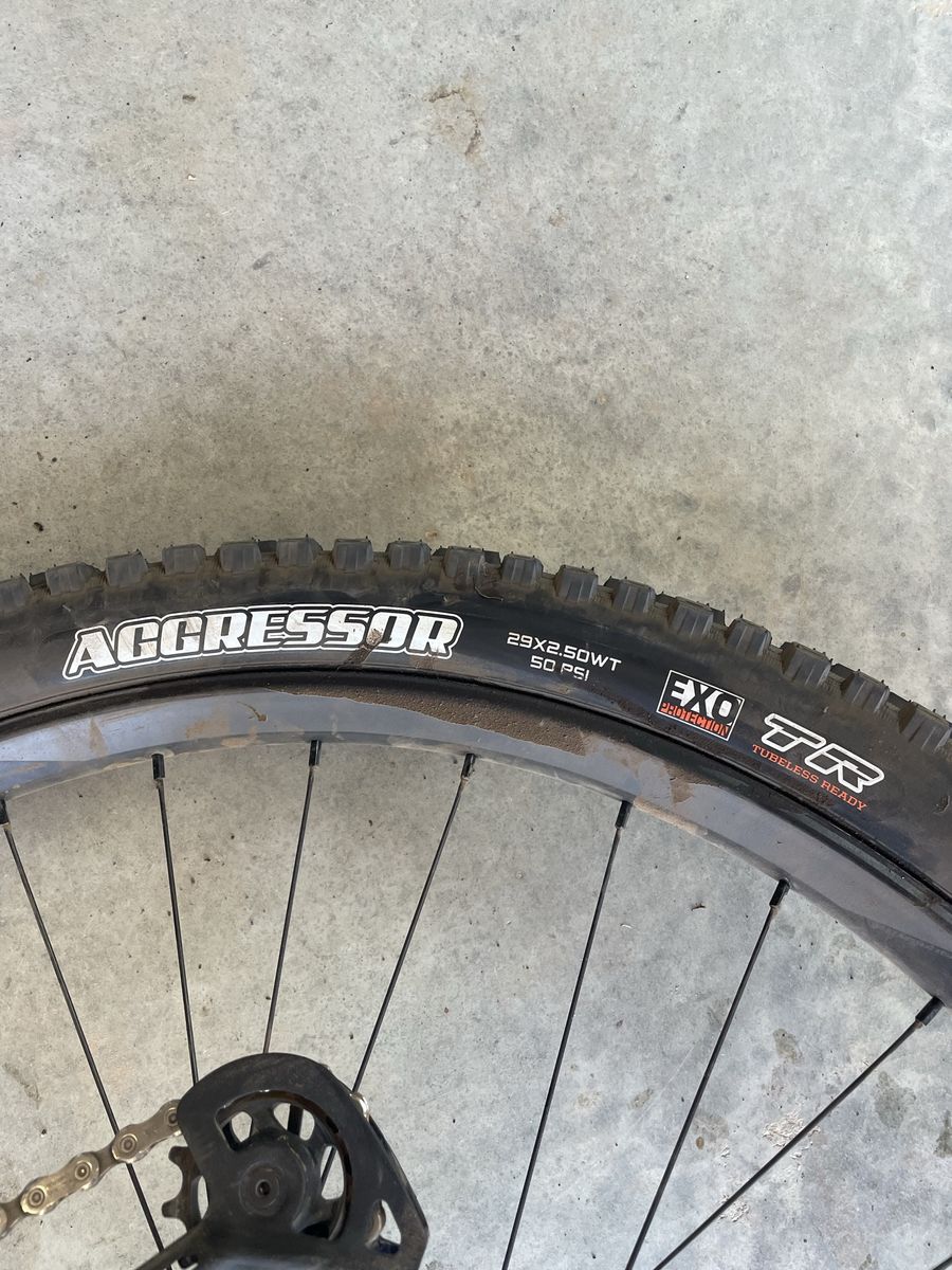 Maxxis Assegai and Maxxis Aggressor 29x2.5WT tires.