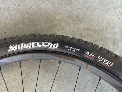 Maxxis Assegai and Maxxis Aggressor 29x2.5WT tires.