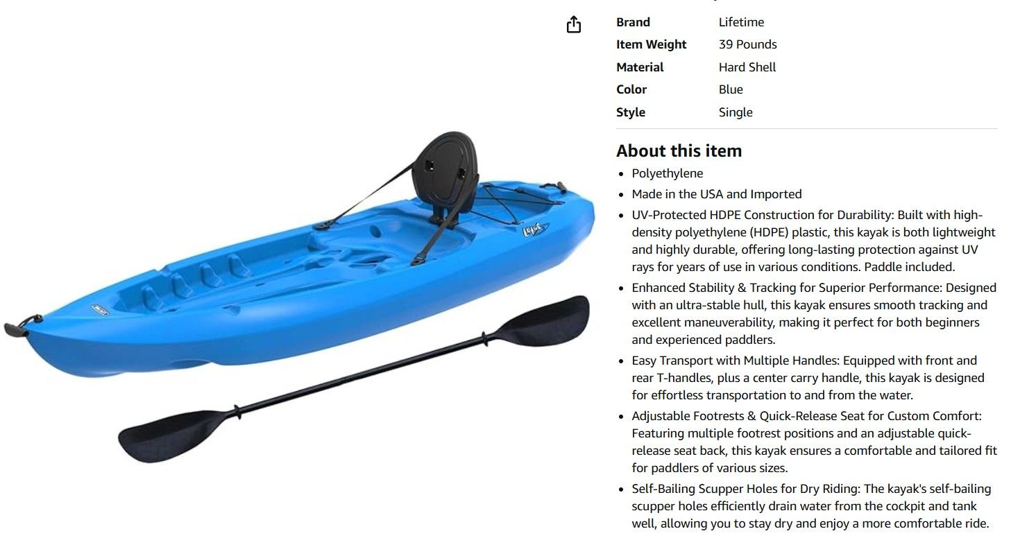 Brand New Lifetime Lotus 80 Kayak