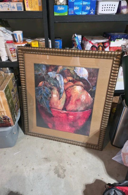Framed Fruit Still Life Print - Rustic Gold Frame, Ready to Hang Art
