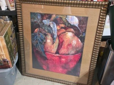 Framed Fruit Still Life Print - Rustic Gold Frame, Ready to Hang Art