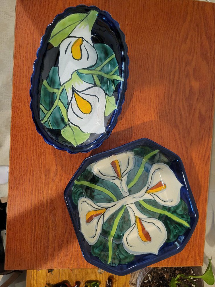 Hand-Painted Ceramic Floral Serving Dishes Set of 2