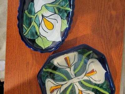 Hand-Painted Ceramic Floral Serving Dishes Set of 2