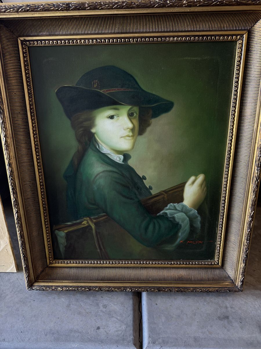 Painting, young boy with book