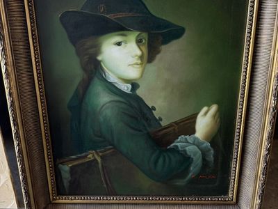 Painting, young boy with book