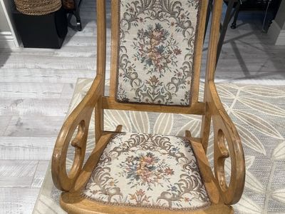 Vintage Wooden Rocking Chair with Upholstered Floral Cushions