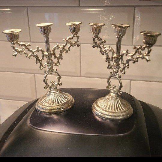 Vintage Silver Toned Candelabra Set