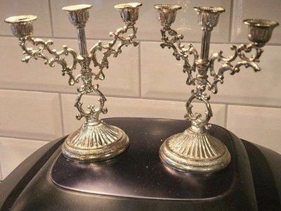 Vintage Silver Toned Candelabra Set