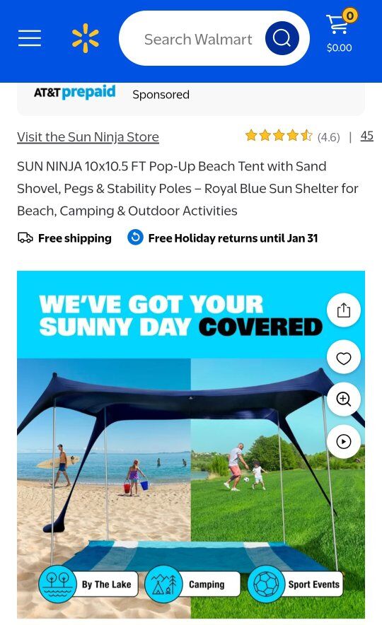 Sun Ninja Undercover Beach Tent 10'x10' UV Protect