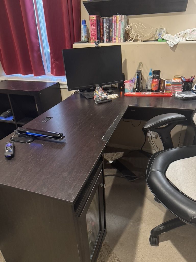 Large Black L-Shaped Computer Desks with Storage and File Cabinet