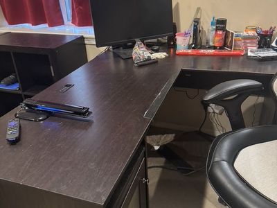 Large Black L-Shaped Computer Desks with Storage and File Cabinet