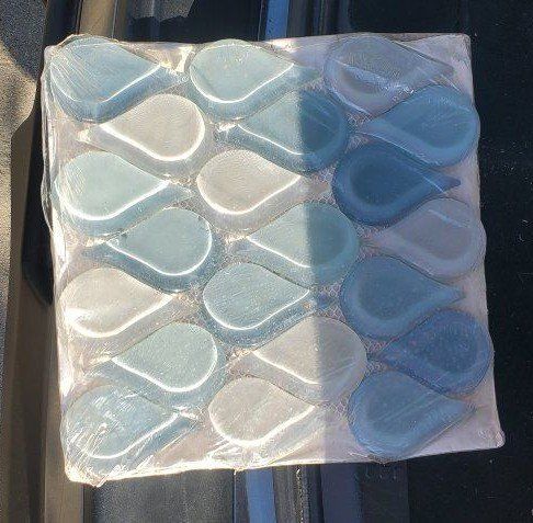 Elida Teardrop Glass Mosaic Tile Sheets Blue White Indoor Wall Backsplash