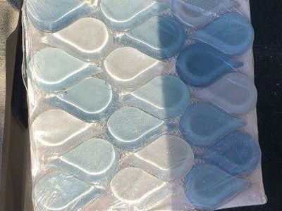 Elida Teardrop Glass Mosaic Tile Sheets Blue White Indoor Wall Backsplash