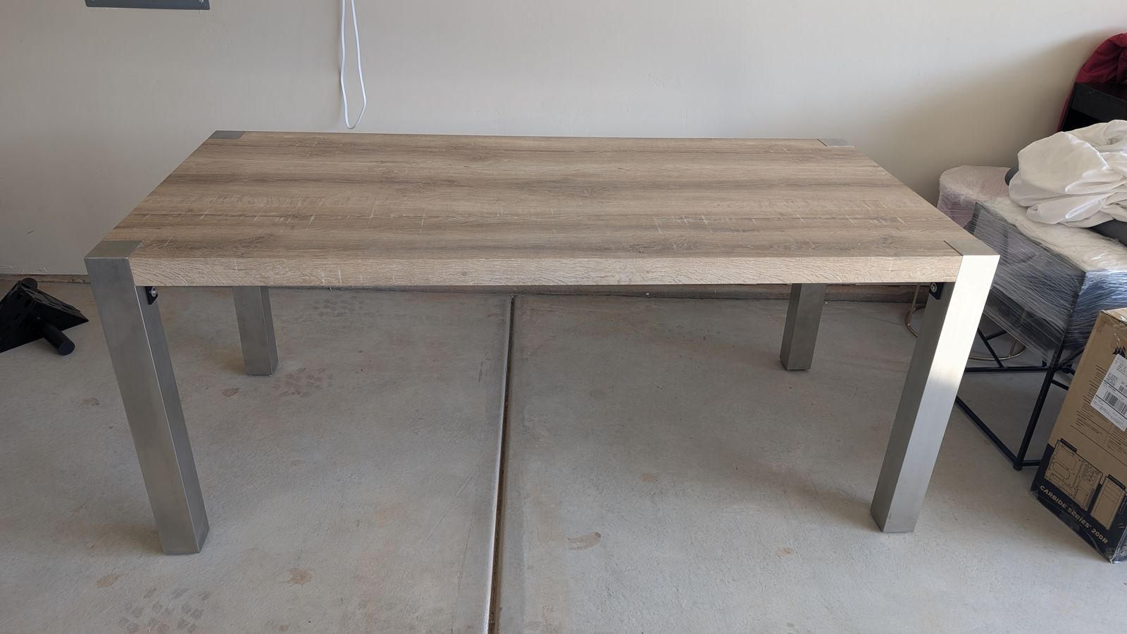 Modern Rustic Oak Dining Table with Brushed Metal Legs