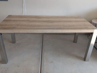 Modern Rustic Oak Dining Table with Brushed Metal Legs